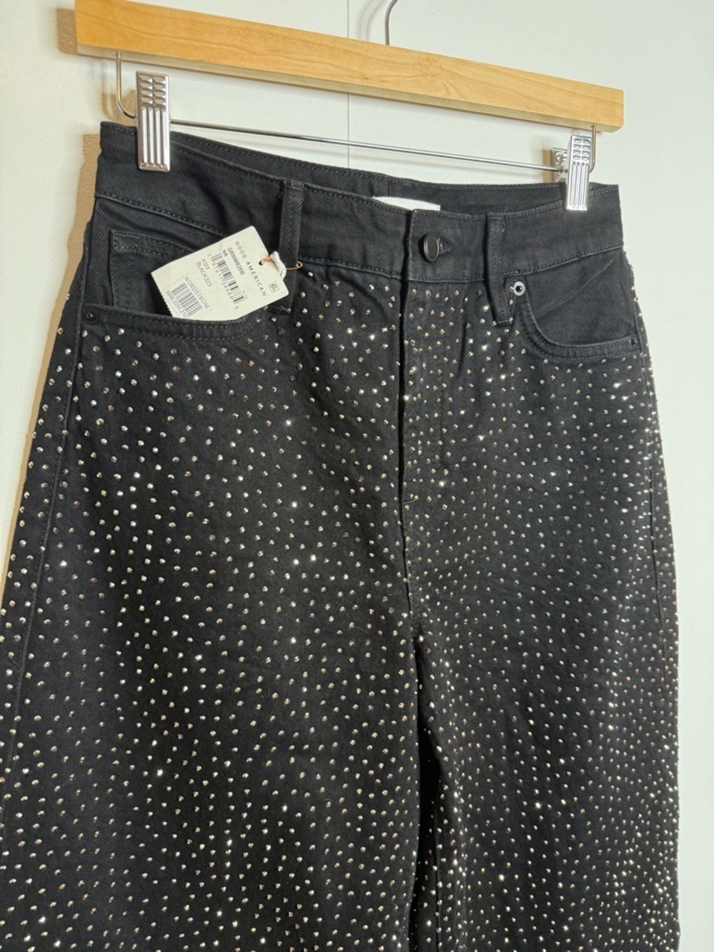 Good American Good Ease Embellished Baggy Jeans Sparkle Wide Leg Black 2/26 NWT - Picture 4 of 13